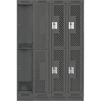 Clean Line Lockers, 2 -tier, Bank of 4, 48" x 12" x 76", Steel, Charcoal, Rivet (Assembled), Perforated Cam Industrial
