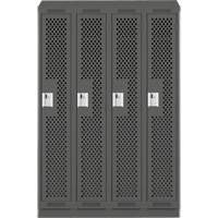 Clean Line Lockers, Bank of 4, 48" x 18" x 82", Steel, Charcoal, Rivet (Assembled), Perforated Cam Industrial