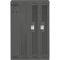 Clean Line Lockers, Bank of 4, 48" x 18" x 82", Steel, Charcoal, Rivet (Assembled), Perforated Cam Industrial