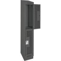 Clean Line Lockers, 2 -tier, 12" x 18" x 82", Steel, Charcoal, Rivet (Assembled), Perforated Cam Industrial