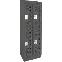 Clean Line Lockers, 2 -tier, Bank of 2, 24" x 18" x 82", Steel, Charcoal, Rivet (Assembled), Perforated Cam Industrial