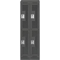 Clean Line Lockers, 2 -tier, Bank of 2, 24" x 18" x 82", Steel, Charcoal, Rivet (Assembled), Perforated Cam Industrial