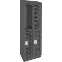 Clean Line Lockers, 2 -tier, Bank of 2, 24" x 18" x 82", Steel, Charcoal, Rivet (Assembled), Perforated Cam Industrial