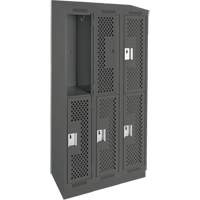 Clean Line Lockers, 2 -tier, Bank of 3, 36" x 18" x 82", Steel, Charcoal, Rivet (Assembled), Perforated Cam Industrial