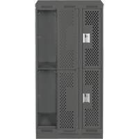 Clean Line Lockers, 2 -tier, Bank of 3, 36" x 18" x 82", Steel, Charcoal, Rivet (Assembled), Perforated Cam Industrial