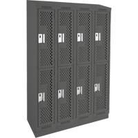 Clean Line Lockers, 2 -tier, Bank of 4, 48" x 18" x 82", Steel, Charcoal, Rivet (Assembled), Perforated Cam Industrial