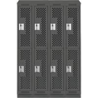 Clean Line Lockers, 2 -tier, Bank of 4, 48" x 18" x 82", Steel, Charcoal, Rivet (Assembled), Perforated Cam Industrial