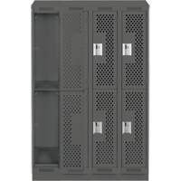 Clean Line Lockers, 2 -tier, Bank of 4, 48" x 18" x 82", Steel, Charcoal, Rivet (Assembled), Perforated Cam Industrial