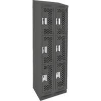 Clean Line Lockers, 3 -tier, Bank of 2, 24" x 18" x 82", Steel, Charcoal, Rivet (Assembled), Perforated Cam Industrial
