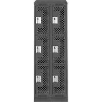 Clean Line Lockers, 3 -tier, Bank of 2, 24" x 18" x 82", Steel, Charcoal, Rivet (Assembled), Perforated Cam Industrial