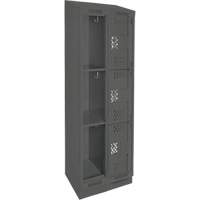Clean Line Lockers, 3 -tier, Bank of 2, 24" x 18" x 82", Steel, Charcoal, Rivet (Assembled), Perforated Cam Industrial