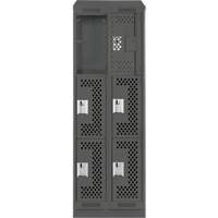 Clean Line Lockers, 3 -tier, Bank of 2, 24" x 18" x 82", Steel, Charcoal, Rivet (Assembled), Perforated Cam Industrial