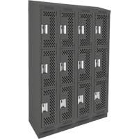 Clean Line Lockers, 3 -tier, Bank of 4, 48" x 18" x 82", Steel, Charcoal, Rivet (Assembled), Perforated Cam Industrial
