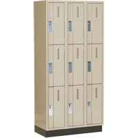 Casiers robustes Concorde, 3 niveaux, Bloc de 3, 36" x 18" x 76", Acier, Beige, Soud&eacute; (assembl&eacute;) Cam Industrial