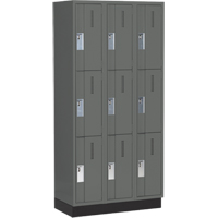 Concorde Heavy-Duty Lockers, 3 -tier, Bank of 3, 36" x 18" x 76", Steel, Charcoal, Welded (Assembled) Cam Industrial