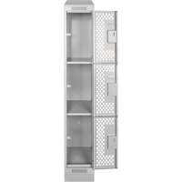 Clean Line Lockers, 3 -tier, 12" x 12" x 72", Steel, Grey, Rivet (Assembled), Perforated Cam Industrial