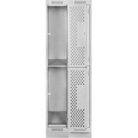 Clean Line Lockers, 2 -tier, Bank of 2, 24" x 18" x 76", Steel, Grey, Rivet (Assembled), Perforated Cam Industrial