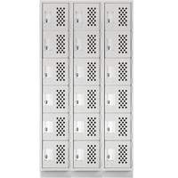 Assembled Lockerettes Clean Line Perforated Economy Lockers, 6 -tier, Bank of 3, 18" x 72" x 12", Steel Cam Industrial