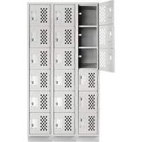 Assembled Lockerettes Clean Line Perforated Economy Lockers, 6 -tier, Bank of 3, 18" x 72" x 12", Steel Cam Industrial