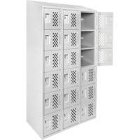 Assembled Lockerettes Clean Line Perforated Economy Lockers, 6 -tier, Bank of 3, 18" x 72" x 12", Steel Cam Industrial