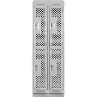 Clean Line Lockers, 2 -tier, Bank of 2, 24" x 15" x 82", Steel, Grey, Rivet (Assembled), Perforated Cam Industrial