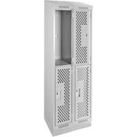 Clean Line Lockers, 2 -tier, Bank of 2, 24" x 15" x 82", Steel, Grey, Rivet (Assembled), Perforated Cam Industrial
