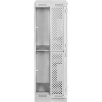 Clean Line Lockers, 2 -tier, Bank of 2, 24" x 15" x 82", Steel, Grey, Rivet (Assembled), Perforated Cam Industrial