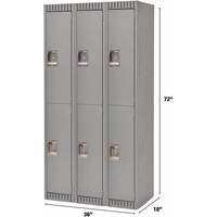 Lockers, 2 -tier, Bank of 3, 36" x 18" x 72", Steel, Grey, Knocked Down Cam Industrial