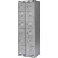 Lockers, 6 -tier, Bank of 2, 24" x 18" x 72", Steel, Grey, Knocked Down Cam Industrial