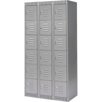 Lockers, 6 -tier, Bank of 3, 36" x 18" x 72", Steel, Grey, Knocked Down Cam Industrial