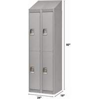 Lockers, 2 -tier, Bank of 2, 24" x 18" x 82", Steel, Grey, Knocked Down Cam Industrial