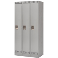 Lockers, Bank of 3, 36" x 18" x 76", Steel, Grey, Knocked Down Cam Industrial