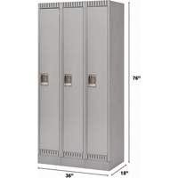 Lockers, Bank of 3, 36" x 18" x 76", Steel, Grey, Knocked Down Cam Industrial