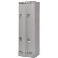 Lockers, 2 -tier, Bank of 2, 24" x 18" x 76", Steel, Grey, Knocked Down Cam Industrial