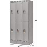 Lockers, 2 -tier, Bank of 3, 36" x 18" x 76", Steel, Grey, Knocked Down Cam Industrial