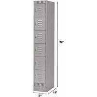 Lockers, 6 -tier, 12" x 18" x 76", Steel, Grey, Knocked Down Cam Industrial