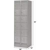 Lockers, 6 -tier, Bank of 2, 24" x 18" x 76", Steel, Grey, Knocked Down Cam Industrial