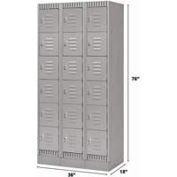 Lockers, 6 -tier, Bank of 3, 36" x 18" x 76", Steel, Grey, Knocked Down Cam Industrial