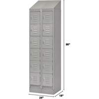 Lockers, 6 -tier, Bank of 2, 24" x 18" x 86", Steel, Grey, Knocked Down Cam Industrial