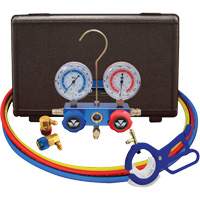 Automotive R134A 2-Way Manifold Gauge Set with 3-In-1 Side Mount Can Tap Valve Cam Industrial