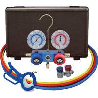 Automotive Manifold Gauge Set with Manual Couplers & 3-in-1 Side Mount Can Tap Valve Cam Industrial