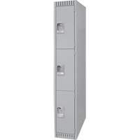 Lockers, 3 -tier, 12" x 18" x 72", Steel, Grey, Knocked Down Cam Industrial