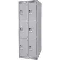 Lockers, 3 -tier, Bank of 2, 24" x 18" x 72", Steel, Grey, Knocked Down Cam Industrial