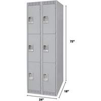 Lockers, 3 -tier, Bank of 2, 24" x 18" x 72", Steel, Grey, Knocked Down Cam Industrial