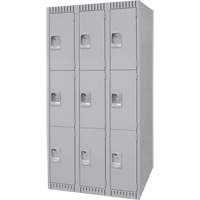 Lockers, 3 -tier, Bank of 3, 36" x 18" x 72", Steel, Grey, Knocked Down Cam Industrial