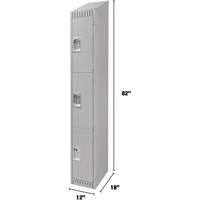 Lockers, 3 -tier, 12" x 18" x 82", Steel, Grey, Knocked Down Cam Industrial