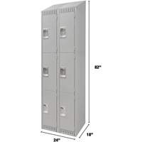 Lockers, 3 -tier, Bank of 2, 24" x 18" x 82", Steel, Grey, Knocked Down Cam Industrial