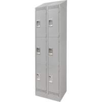 Lockers, 3 -tier, Bank of 2, 24" x 18" x 86", Steel, Grey, Knocked Down Cam Industrial