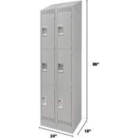 Lockers, 3 -tier, Bank of 2, 24" x 18" x 86", Steel, Grey, Knocked Down Cam Industrial