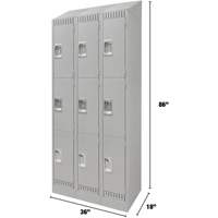 Lockers, 3 -tier, Bank of 3, 36" x 18" x 86", Steel, Grey, Knocked Down Cam Industrial